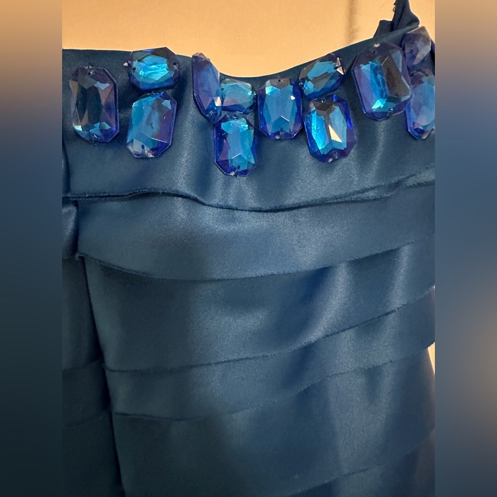 Blue Strapless Prom Dress - Picture 3 of 10